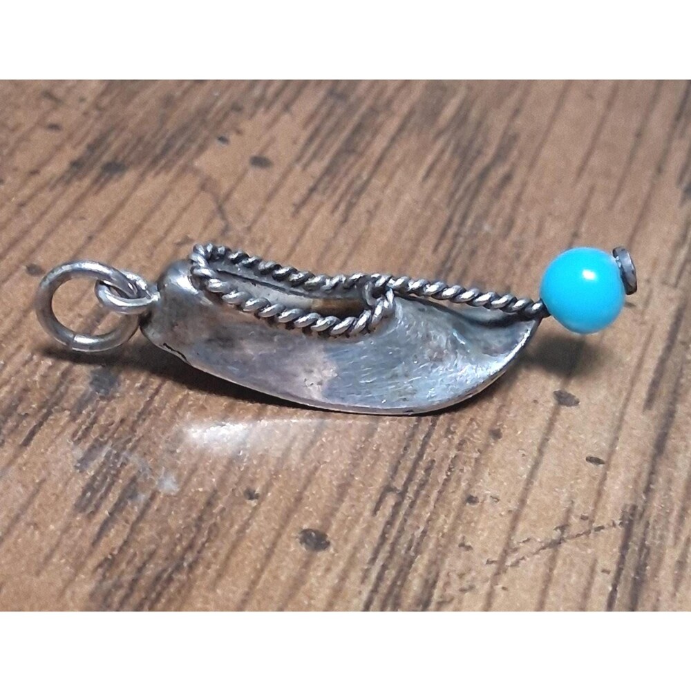 Vintage Sterling Aladdin Slipper Charm Glass Beaded Shoe